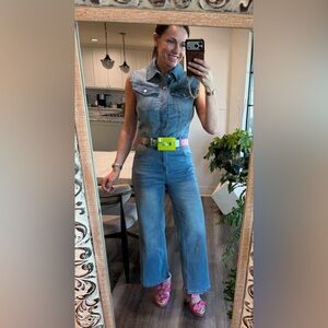 Able Light Blue High-Waist Wide-Leg Denim Jumpsuit